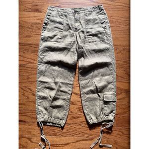 Eddie Bauer 100% Linen Green Capris‎ with Leg Ties Size 6